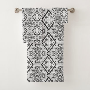 Geometric ,pattern , black and white  bath towel set