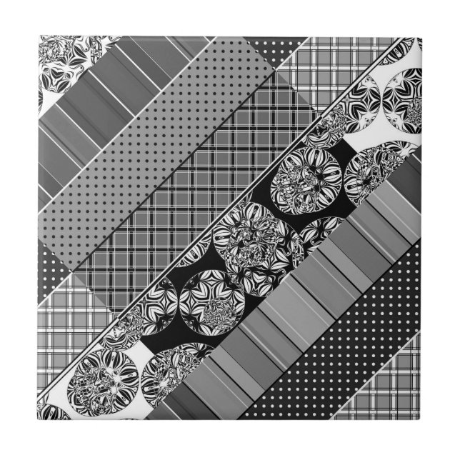 Geometric ,Pattern , black and white  Ceramic Tile (Front)