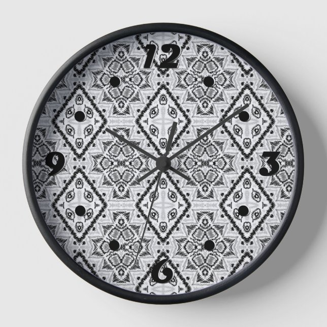  Geometric ,pattern , black and white  Clock (Front)