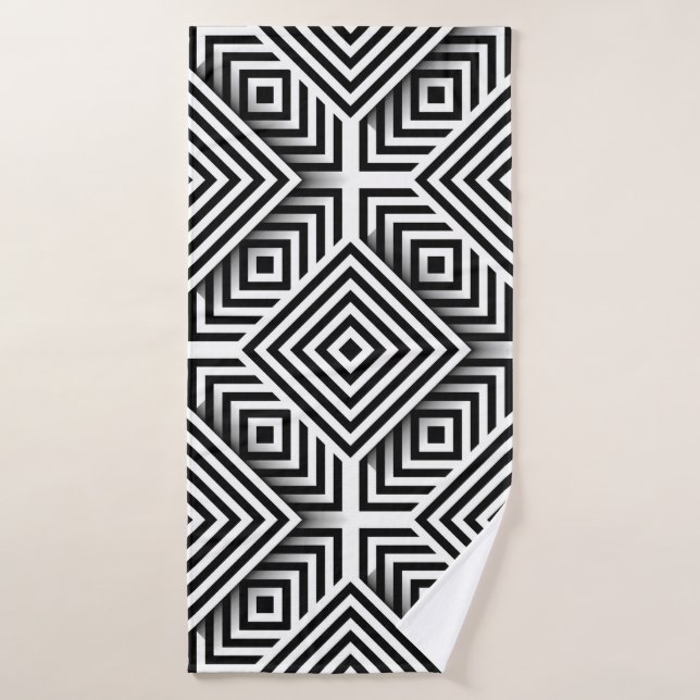 Geometric pattern. Black and white. Squares and st Bath Towel (Bath Towel)