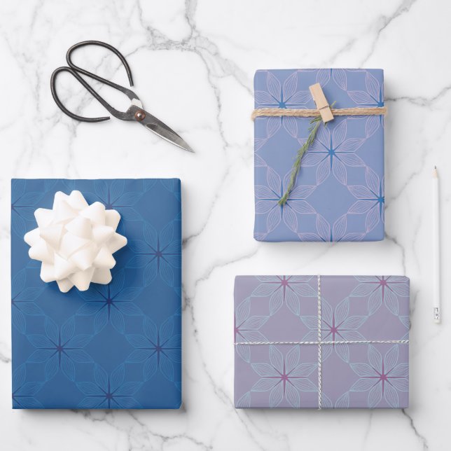 Geometric Pattern | Blue, Periwinkle and Lilac  Wrapping Paper Sheet (Front)