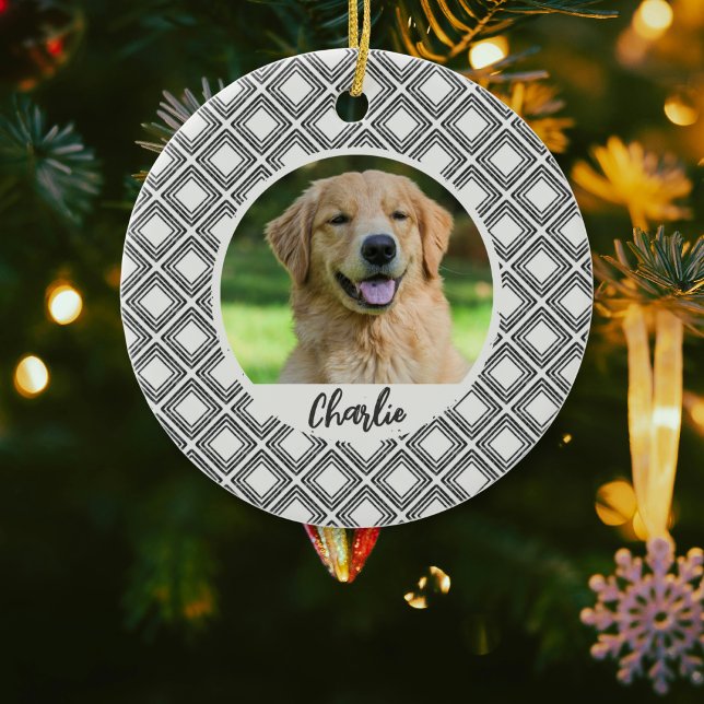 Geometric Pattern Christmas Pet Photo Ornament  (Creator Uploaded)