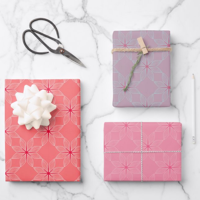 Geometric Pattern | Coral, Mauve and Blush Wrapping Paper Sheet (Front)