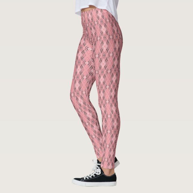 Geometric pattern coral retro rhombuses leggings (Left)