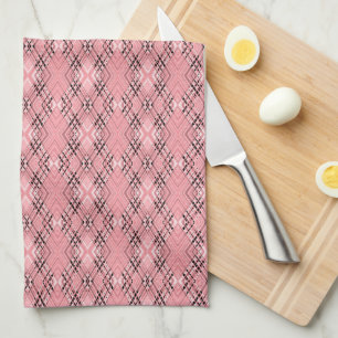 Geometric pattern coral retro rhombuses tea towel