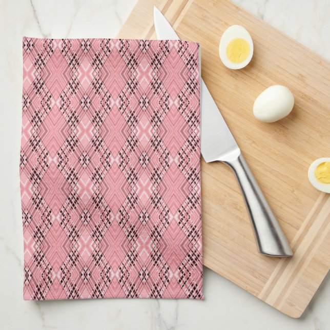 Geometric pattern coral retro rhombuses tea towel (Quarter Fold)