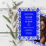 Geometric Pattern Custom Photo Bat Bar Mitzvah  Invitation<br><div class="desc">Perfect card to announce a bar mitzvah, bat mitzvah or other Jewish celebration! Hand made art for you! FULLY CUSTOMIZABLE! Click on “Personalise” above to edit the text and add your own photo. Click "edit using design tool" to adjust the fonts, colours and placements and to delete the back side...</div>