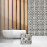 Geometric Pattern Decorative Quatrefoil Ceramic Tile<br><div class="desc">A stylish modern geometric quatrefoil pattern for a kitchen backsplash,  art tile,  fireplace surround,  bathroom and shower. You may also like this style in a framed tile or keepsake box. Dark charcoal grey and white.</div>