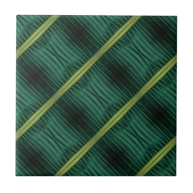 Geometric pattern deep green leaf tropical ceramic tile (Front)