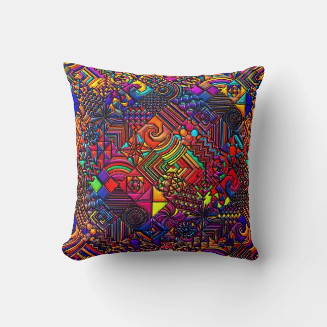 Geometric Pattern Digital Quilt Modern Retro Art Cushion (Front)