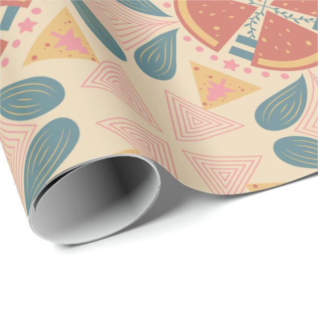 Geometric pattern featuring orange and pink star s wrapping paper (Roll Corner)
