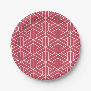 Geometric pattern featuring red hexagons paper plate