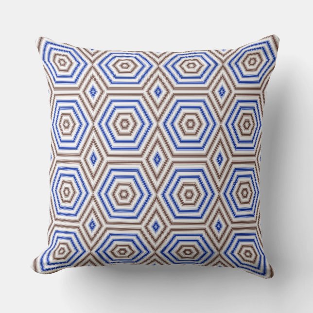 Geometric pattern figures retro brown blue cushion (Front)