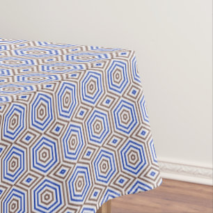 Geometric pattern figures retro brown blue tablecloth
