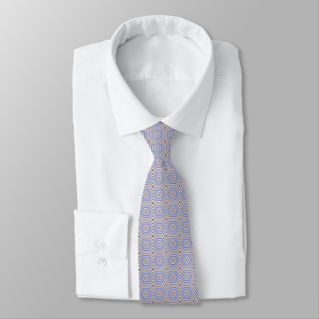 Geometric pattern figures retro brown blue tie (Tied)