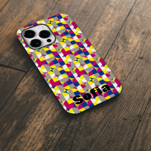 Geometric pattern fuchsia lemon yellow blue name Case-Mate iPhone 14 pro max case