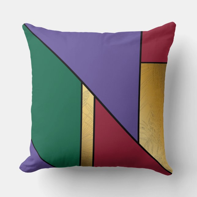 Geometric Pattern Gold Purple Green Red Cushion (Front)