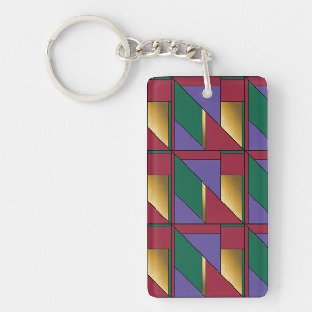 Geometric Pattern Gold Purple Green Red Key Ring (Front)