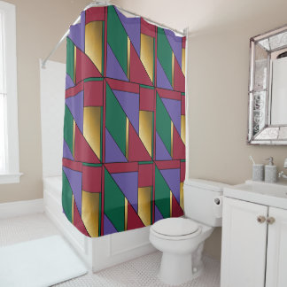 Geometric Pattern Gold Purple Green Red Shower Curtain
