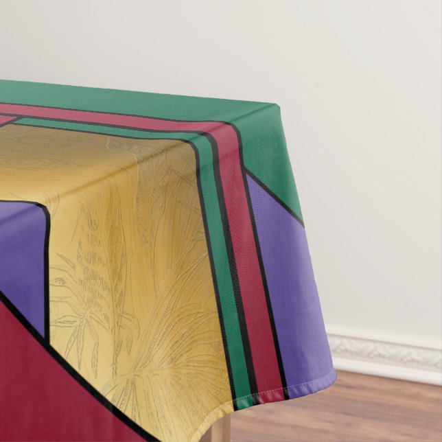Geometric Pattern Gold Purple Green Red Tablecloth (In Situ)