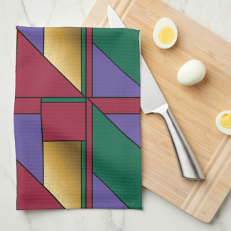 Geometric Pattern Gold Purple Green Red Tea Towel