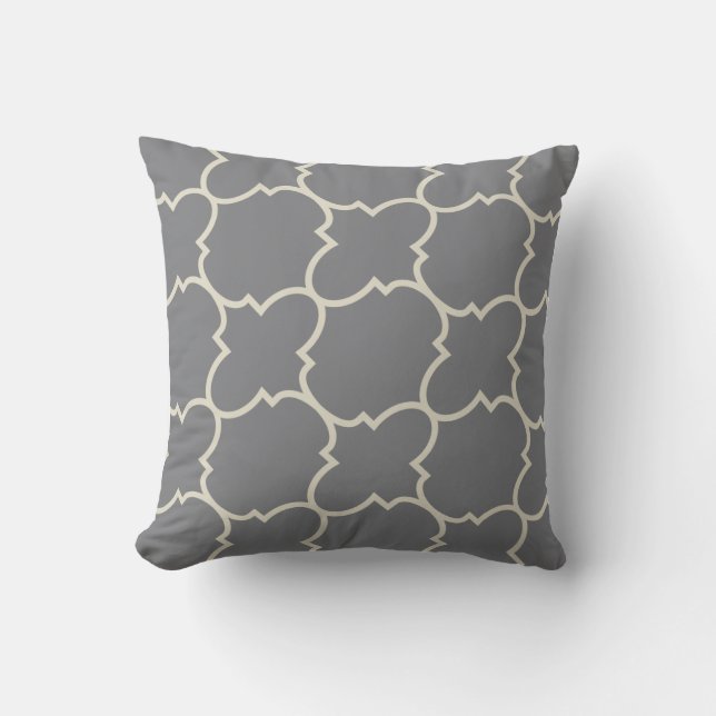 Geometric Pattern Grey/Tan Reversible Pillow (Front)