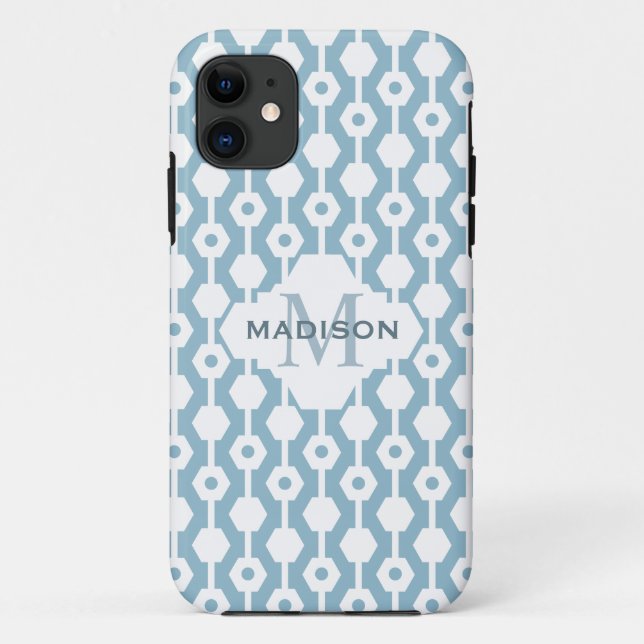 Geometric Pattern Hexagon Dot Monogram | Blue Case-Mate iPhone Case (Back)