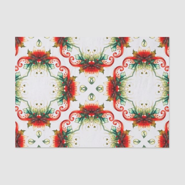 Geometric pattern holly berries and ribbons tissue paper (Front)