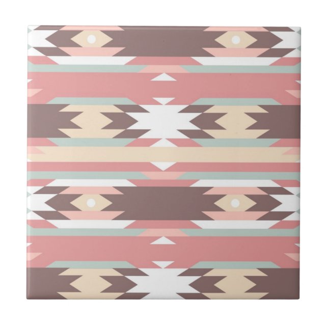 Geometric pattern in aztec style 2 ceramic tile (Front)