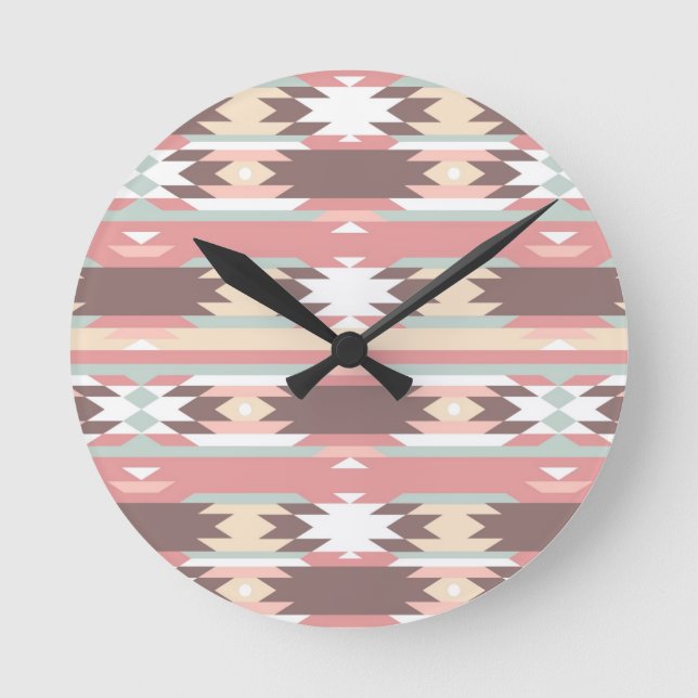Geometric pattern in aztec style 2 round clock (Front)