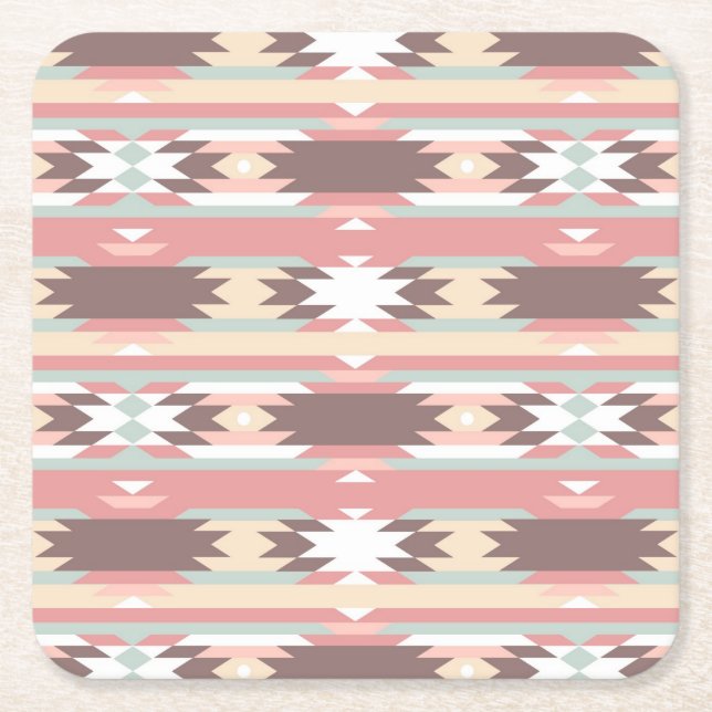 Geometric pattern in aztec style 2 square paper coaster (Front)