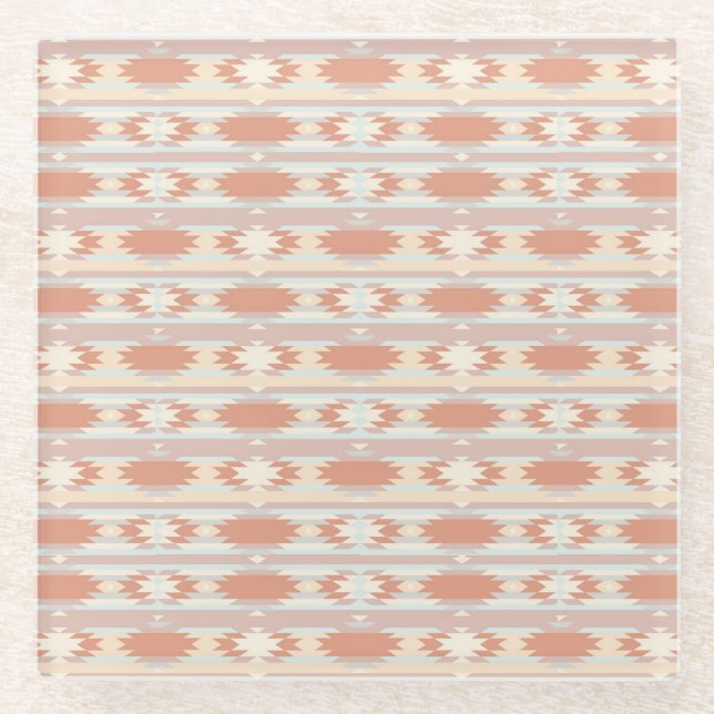Geometric pattern in aztec style 3 glass coaster (Front)