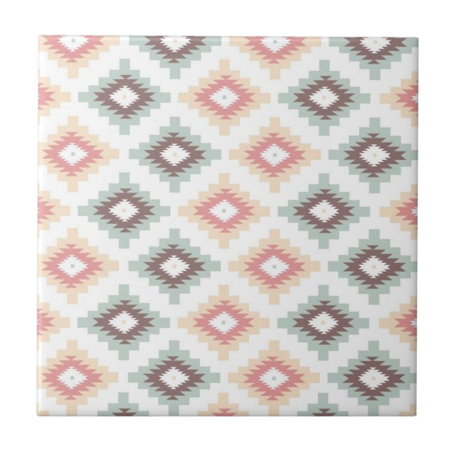 Geometric pattern in aztec style ceramic tile (Front)