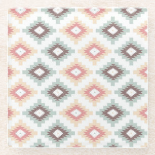 Geometric pattern in aztec style glass coaster