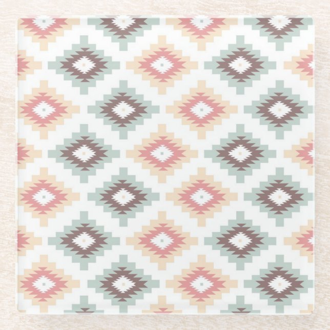 Geometric pattern in aztec style glass coaster (Front)