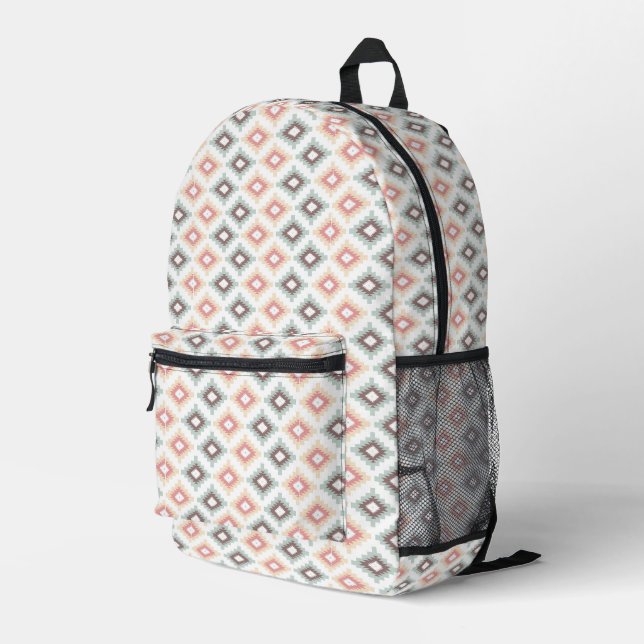 Geometric pattern in aztec style printed backpack (Back Corner Right)