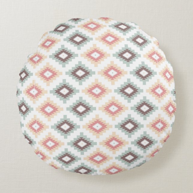 Geometric pattern in aztec style round cushion (Front)