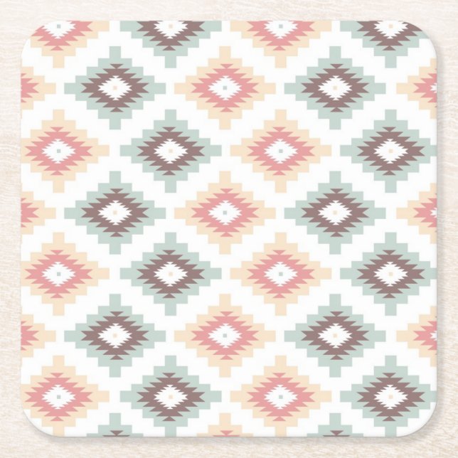 Geometric pattern in aztec style square paper coaster (Front)