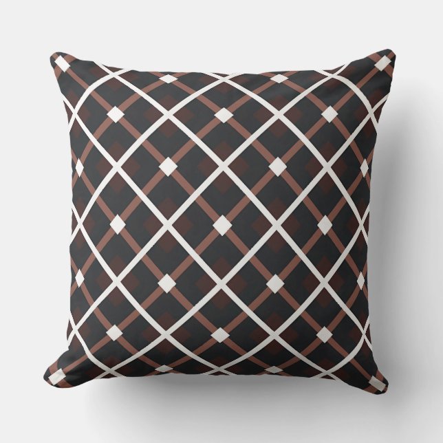 Geometric Pattern in Black and Warm Brown Tones Cushion (Front)
