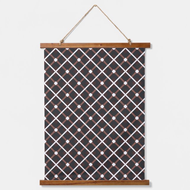 Geometric Pattern in Black and Warm Brown Tones Hanging Tapestry (Front)