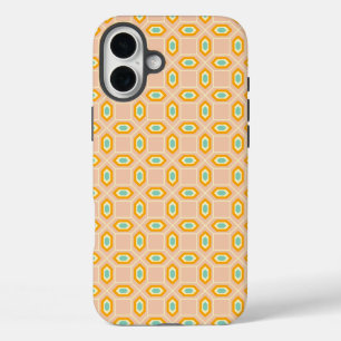 Geometric pattern in blue and orange diamond shape iPhone 16 plus case