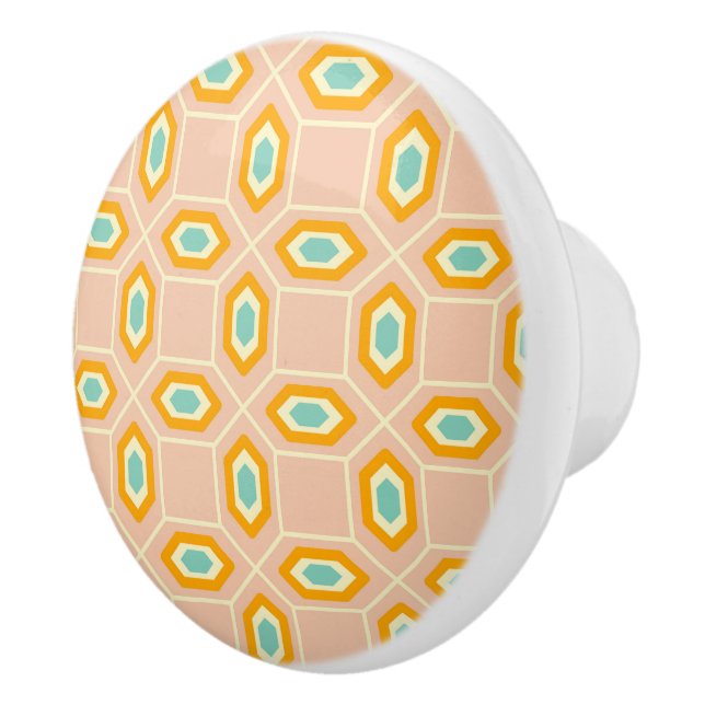 Geometric pattern in blue and orange diamond shape ceramic knob (Right)