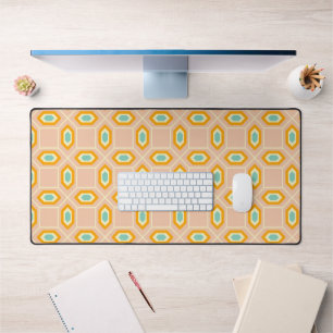 Geometric pattern in blue and orange diamond shape desk mat
