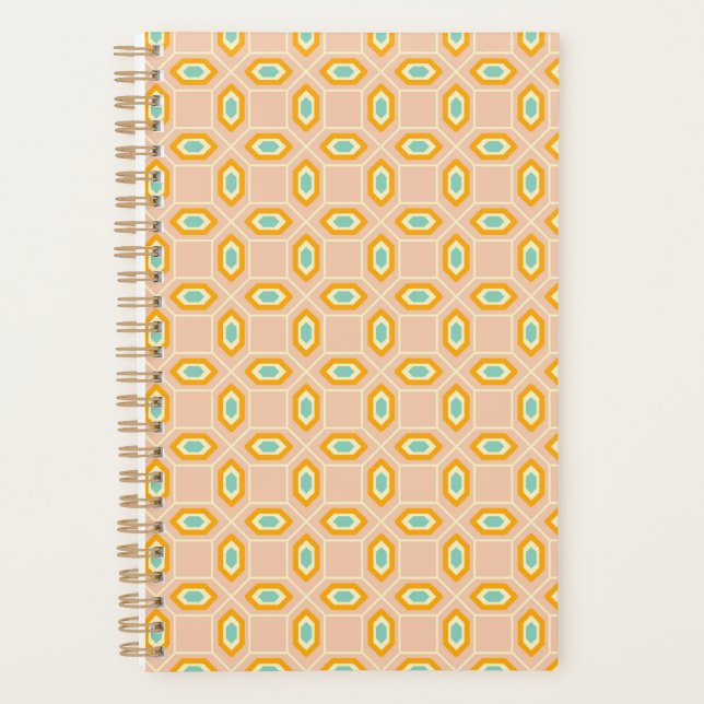 Geometric pattern in blue and orange diamond shape planner (Front)