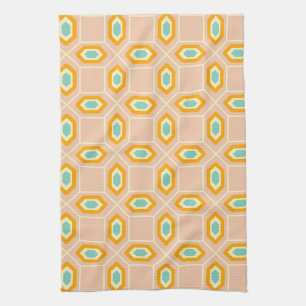 Geometric pattern in blue and orange diamond shape tea towel