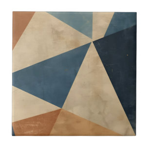 Geometric Pattern in Blues, Tans, and Rust Ceramic Tile
