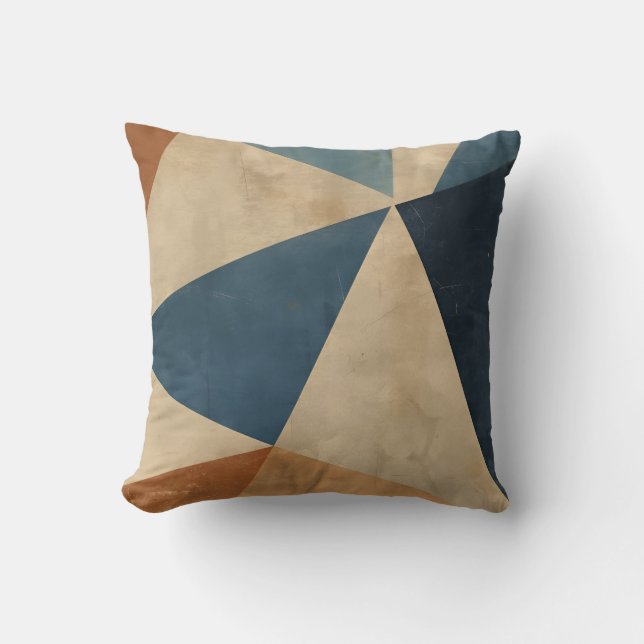 Geometric Pattern in Blues, Tans, and Rust Cushion (Front)