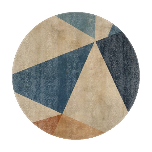 Geometric Pattern in Blues, Tans, and Rust Cutting Board (Front)