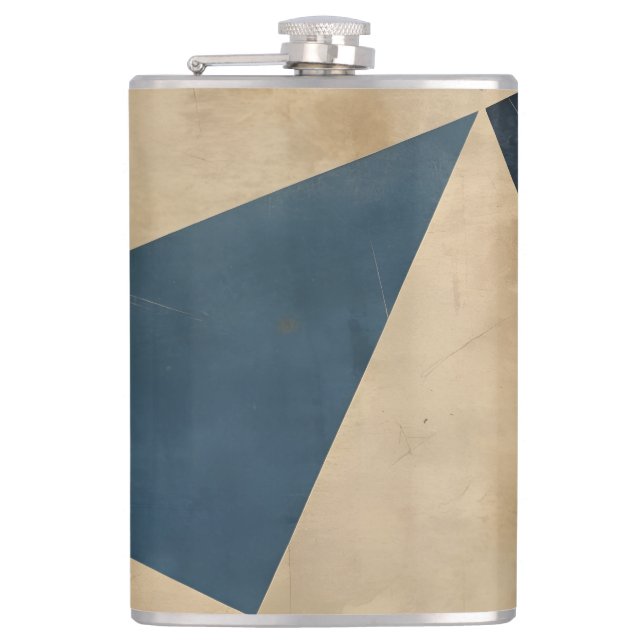 Geometric Pattern in Blues, Tans, and Rust Hip Flask (Front)