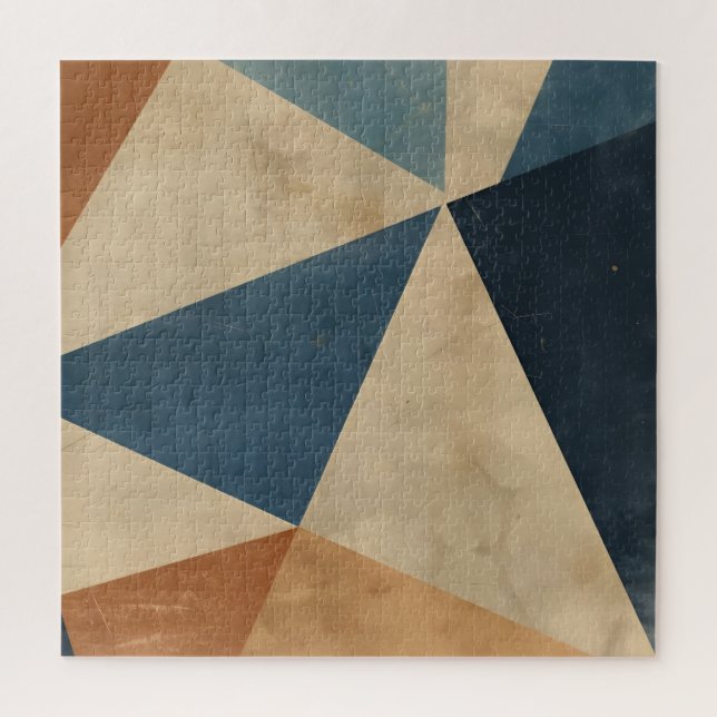 Geometric Pattern in Blues, Tans, and Rust Jigsaw Puzzle (Vertical)